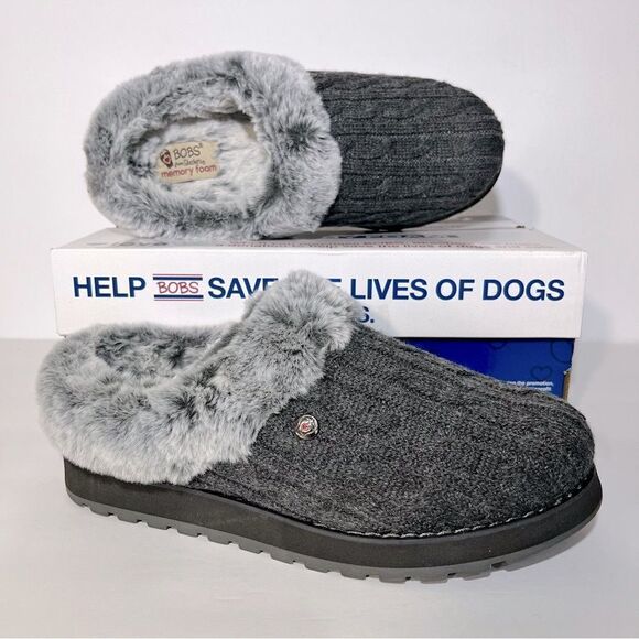 Skechers Ice Angel Sweater Knit Faux Fur Slippers - Picture 1 of 7